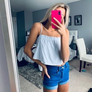 striped blue cropped tank
